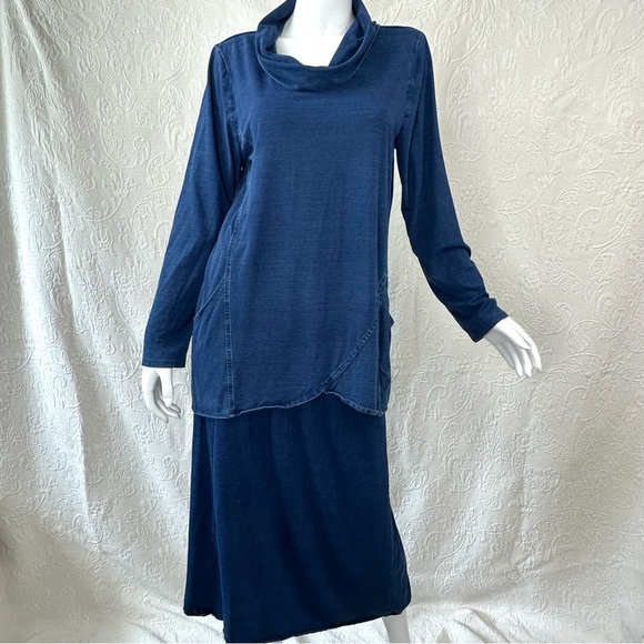 J.Jill Purejill Indigo Blue 2-Piece Pull-on Midi Skirt and Tunic - Picture 2 of 15